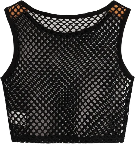 Vista 2 de SweatyRocks Chaleco sin mangas de malla transparente para mujer cuello redondo sin mangas