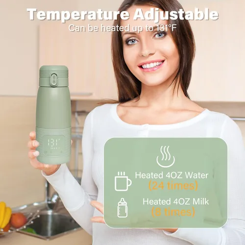 Vista 6 de Calentador de botellas portátil para viajes, doble modo de calentamiento para leche materna y agua, calor rápido de 3 minutos, gran capacidad de 12