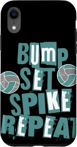 Vista 8 de iPhone 15 Parents Girls Volleyball Bump Set Spike Repeat Teal & Gray Case