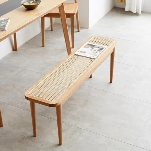 Vista 18 de Banco de comedor 100% madera maciza de 47.2'', banco largo de madera de roble para mesa de comedor, pie de cama, entrada, pasillo, respaldo de sofá