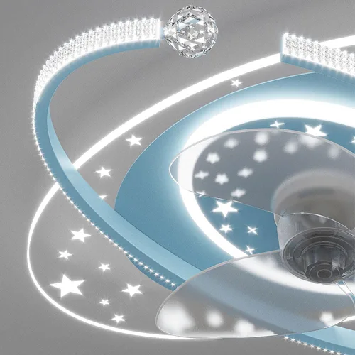 Vista 8 de Ventilador de techo azul para niños de 20.5 pulgadas con luz, control remoto, 6 velocidades, perfil bajo Playful blue flush mount fan light for