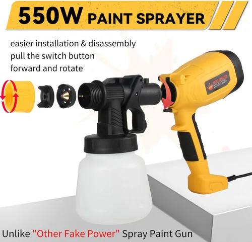 Vista 4 de Pistola pulverizadora de pintura eléctrica mejorada, pulverizador de pintura HVLP de alta potencia con 5 boquillas y 3 ajustes de pulverización