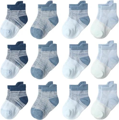 Vista 9 de Calcetines SkiBeaut para niños con agarre, 12 pares de calcetines antideslizantes para niños, calcetines de casa para bebés, niños y niñas de 0 a 7