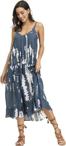 Vista 4 de BUENOS NINOS - Vestido largo de estilo bohemio, estampado floral y cuello en V, para mujer, vestido de estilo étnico con tirantes delgados