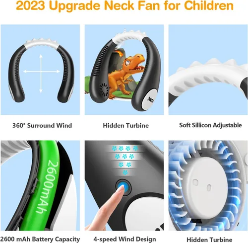 Vista 5 de Ventilador de cuello para niños, ventiladores portátiles sin aspas para niños de 4-14 años, niñas y niños, mini ventilador de refrigeración personal
