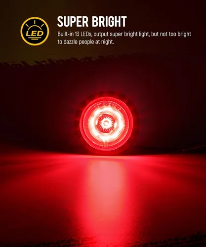 Vista 8 de Partsam - Juego de 5 luces redondas rojas de 6.3 cm con 13 LED para camiones de remolque, luces laterales de posición con reflectores, IP67 a prueba