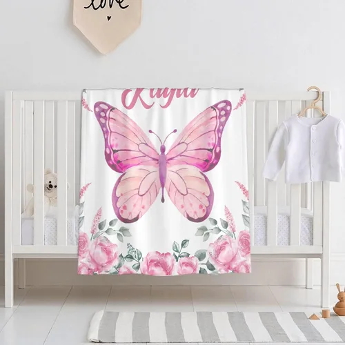 Vista 4 de Manta de mariposa personalizada con texto, manta de franela personalizada con nombre, para niños, perros y gatos, regalo de 30 x 40 pulgadas, XS