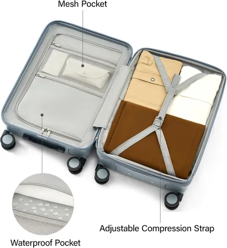 Vista 9 de MILADA Maleta rígida expandible para equipaje, Plateado (Arctic Silver)