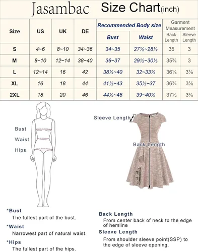 Vista 4 de JASAMBAC Vestidos de trabajo de verano para mujer, estilo vintage de los años 50, acampanados, vestido de tweed, vestido midi para iglesia, trajes
