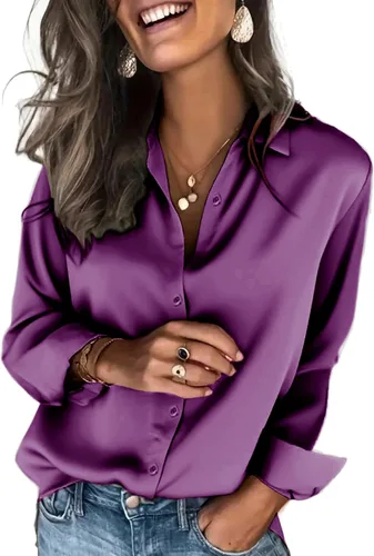 Vista 19 de Zeagoo Blusas de satén para mujer, camisas de seda con botones de manga larga, blusas casuales de negocios