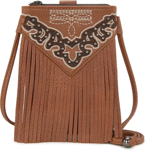 Vista 11 de Montana West Bolsos pequeños cruzados para mujeres estilo occidental con monedero para teléfono celular Aa-negro.