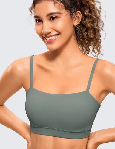 Vista 4 de CRZ YOGA Butterluxe - Brasier deportivo ajustable con tirantes delgados para mujer, con relleno, sin varillas, cuello cuadrado, para entrenamiento