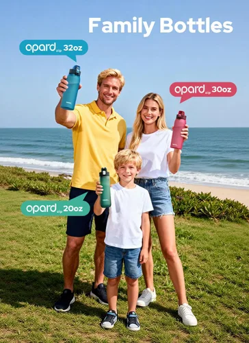 Vista 8 de Opard Botella de agua de plástico de 30 onzas apta para lavavajillas, tapa abatible a prueba de fugas, Tritan sin BPA, botella de agua deportiva