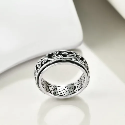 Vista 2 de YAFEINI Fidget Ring Sterling Silver Anxiety Ring Filigree LeavesHeartbeat Anxiety Ring semicolon Spinner Band Ring Spinner Ring Relieving Stress