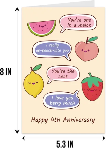 Vista 2 de Qiliji Tarjeta de 4º aniversario para marido y esposa, divertida tarjeta de aniversario de 4º aniversario de boda, tarjeta de juego de palabras