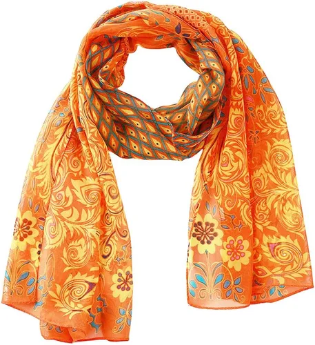Vista 2 de Secret for Longevity Pañuelo rectangular largo de gasa beige naranja turquesa azul verde rojo dorado cachemira bufanda bufanda bufanda de mujer
