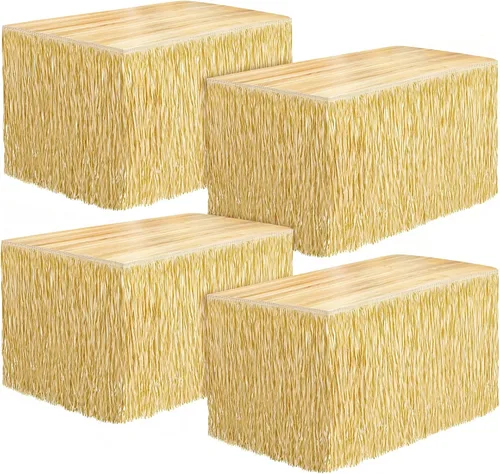 Vista 15 de Fovths 1 paquete de falda de mesa de hierba Luau con flecos de papel, falda de paja oscura de 108 x 30 pulgadas, faldas de mesa hawaianas