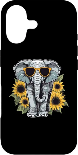 Vista 32 de Elephant with Sunglasses and Sunflowers Case for iPhone 16