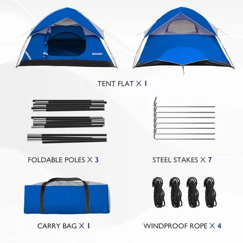 Vista 6 de Tienda de campaña impermeable para 2/3/4 personas para camping, ligera y fácil de instalar, tienda de campaña para senderismo al aire libre, tienda