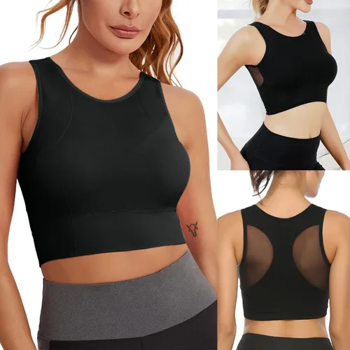 Vista 3 de Sujetadores deportivos para mujer, de cobertura completa, brasier elástico, soporte de alto impacto para yoga, gimnasio, entrenamiento, fitness