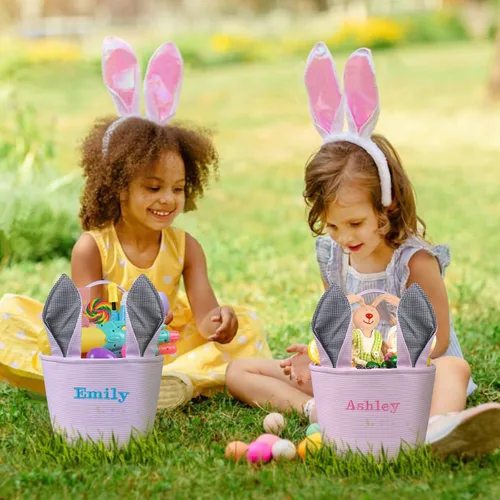 Vista 6 de Canastas de Pascua personalizadas para niños, conejo azul, 018B-azul