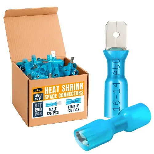 Vista 23 de ALBO Kit de terminales de anillo termorretráctil azul #10 de 250 piezas - Surtido de conectores de terminales de cable de 16-14 AWG, conectores