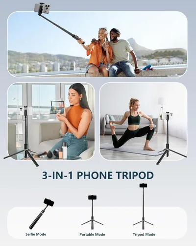 Vista 7 de Trípode automático para teléfono, 67 pulgadas de despliegue automático para selfie stick con control remoto, giratorio de 360°, extensible