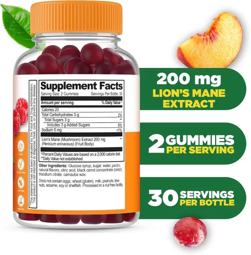 Vista 2 de Lifeable Gomitas de melena de león para adultos Extracto de hongo de melena de león de gran sabor Gomitas veganas, kosher, sin OMG Suplemento