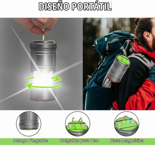Vista 3 de Lichamp Linterna LED plegable para campamento, linterna LED portátil, ligera, impermeable, 4 modos de luz, kits de supervivencia para interiores