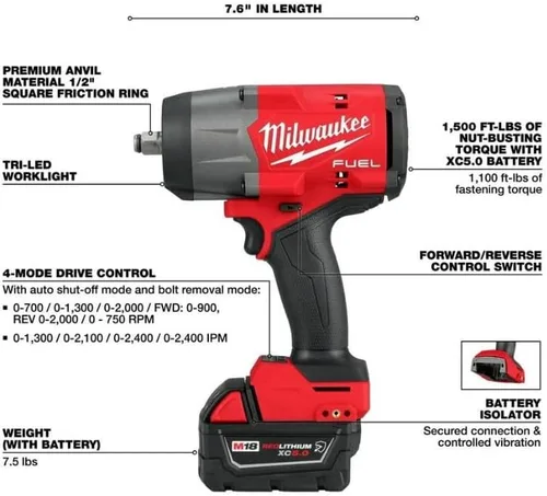 Vista 3 de Milwaukee Electric - Llave de impacto de alto torque M18 Fuel de 1/2 con fricción