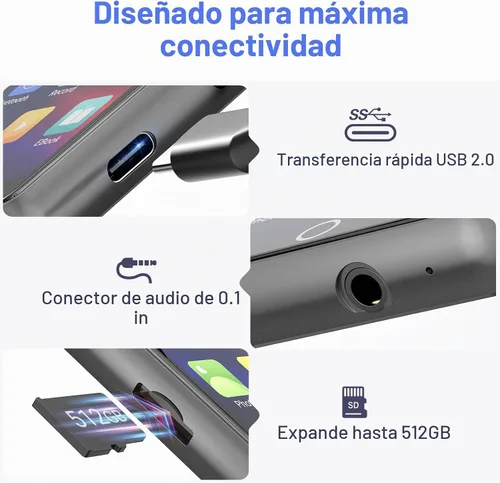 Vista 7 de MECHEN 64GB Bluetooth 5.3 Reproductor MP3 2.4" Pantalla táctil Gris