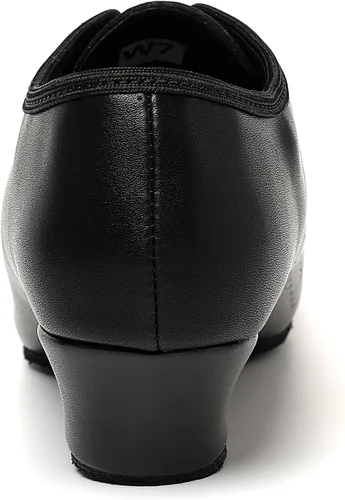 Vista 6 de foralod Zapatos de baile para mujer, zapatos de jazz negros con cordones, tacones profesionales de baile latino, zapatos de baile de salsa de salón