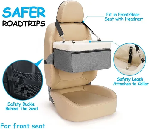 Vista 4 de Asiento elevador de coche para perros pequeños y gatos, elevado con marco de metal