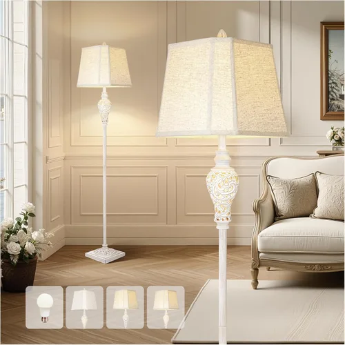 Vista 10 de LuxSight Collection Lámpara de pie rústica de 65 pulgadas de alto con pantalla de tela de lino de esquina de corte de luz nocturna, lámpara de pie