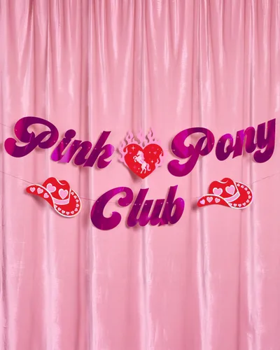 Vista 5 de xo, Fetti Cartel Pink Pony Club – Lámina rosa 5 pies Decoraciones de despedida de soltera, cartel de fiesta de cumpleaños, fondo de cumpleaños