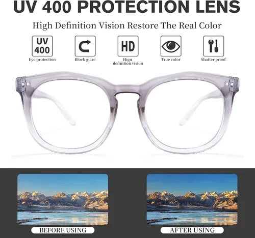 Vista 3 de Lentes cuadrados redondos transparentes sin receta de gran tamaño con marco de polígono degradado, anteojos falsos de moda para mujeres y hombres TR