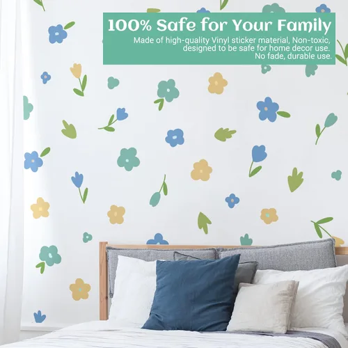 Vista 4 de Calcomanías de pared de flores, calcomanías de pared florales bohemias, decoración de guardería de bebé, arte de pared para habitación de niños