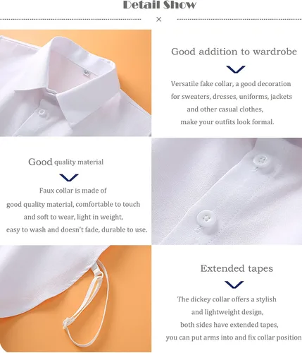 Vista 5 de Muaquta Cuello Falso Clásico de Color Sólido Cuello Dickey Desmontable Media Camisa Blusa Cuello Falso Top para Conjuntos de Mujeres Hombres