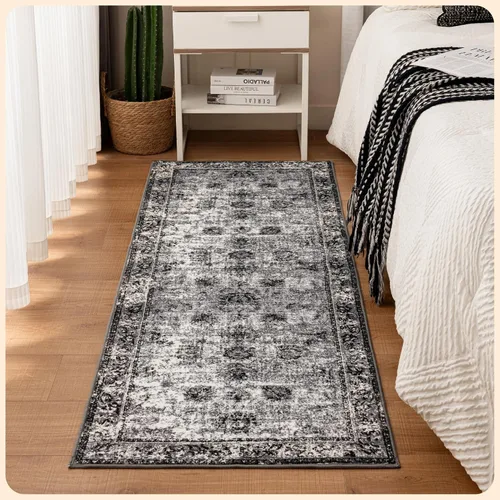 Vista 39 de Istana Alfombra larga antideslizante de 2.5 x 8 para el hogar, para pasillo y cocina, lavable, sedosa y suave al tacto, elegante, color azul y marfil