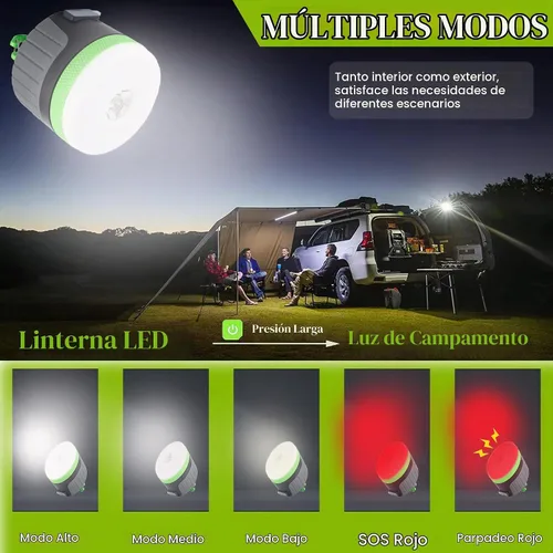 Vista 2 de LIT-PaTH - Linterna LED para campamento, luz recargable con base magnética, 4400 mAh, kit de supervivencia para emergencias, huracanes, cortes