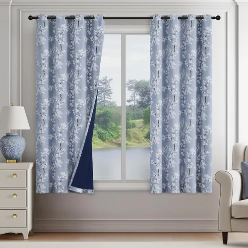 Vista 15 de FMFUNCTEX Grey Blackout Floral Curtains, Bedroom, 100X84 Inches, 1 Panel Gris Floral