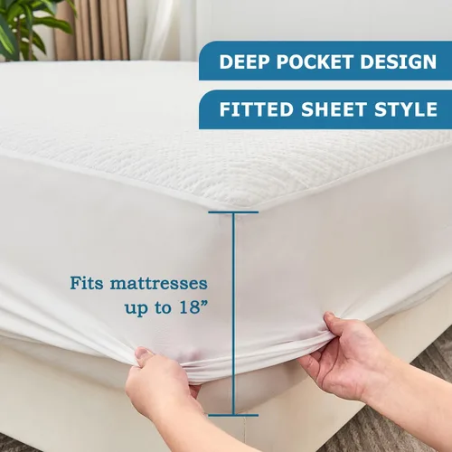 Vista 6 de SOCHOW Protector de colchón impermeable de 4 capas ultra suave de alta calidad, tamaño matrimonial, funda de colchón refrescante con bolsillo