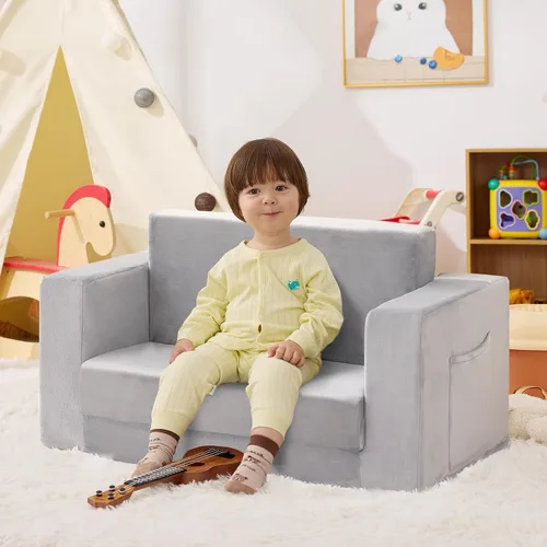 Vista 9 de Silla de sofá para niños pequeños, sofá plegable para niños, cómodo gris