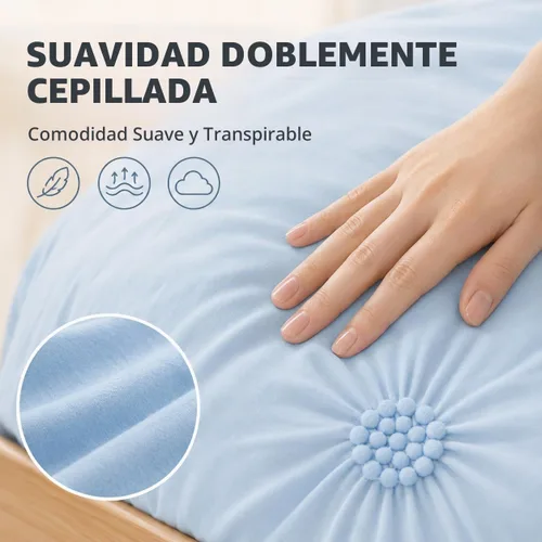 Vista 4 de Swift Home, juego de edredón tamaño individual y individual XL, azul bebé, juego de ropa de cama con pinzas florales 3D arrugadas - 2 piezas de ropa
