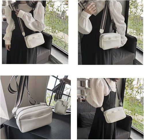 Vista 3 de Bolsos cruzados para mujer, elegante bolso de hombro con correa de guitarra ancha, bolso cruzado casual para cámara, bolso cruzado de cuero