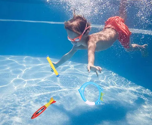 Vista 6 de Juguete de piscina de buceo bajo el agua, lanzamiento, torpedo, tiburón, paquete de 4