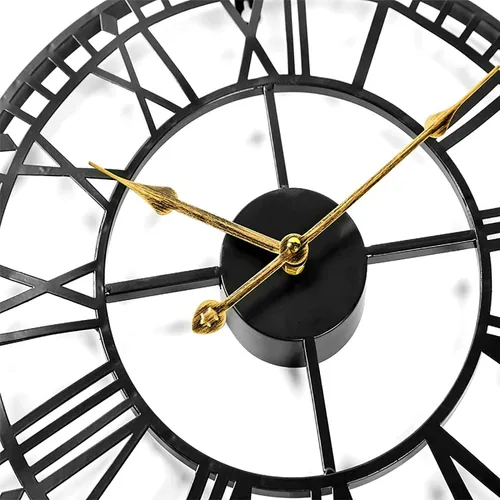Vista 4 de Home Decoration Clock Metal Wall Clock Decorative 3D Roman Numeral Wall Clock Silent Battery Operated Industrial Style Clock Wall(60 * 60cm)