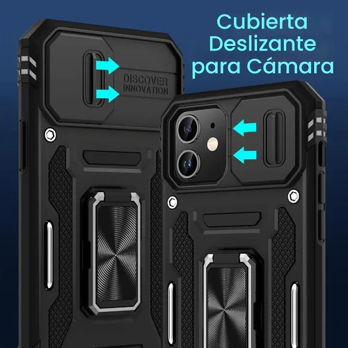 Vista 3 de DEERLAMN Funda para iPhone 12/12 Pro con cubierta deslizante para cámara + protector de pantalla (2 unidades), soporte de anillo giratorio de grado