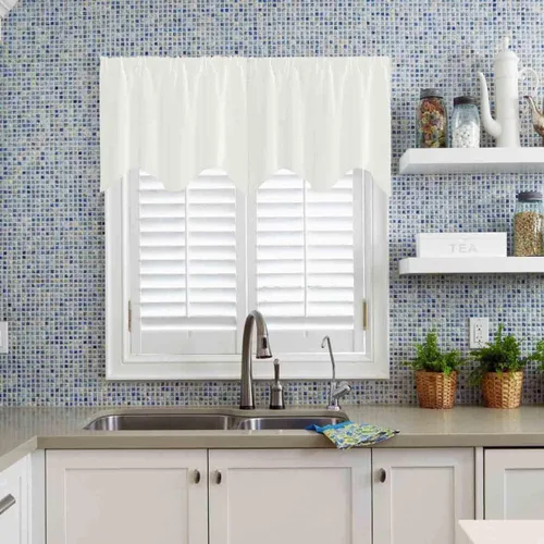 Vista 15 de Cenefa Blanco Puro Paquete de 2 - Cortinas de Liquidación para Sala de Estar, Baño y Dormitorio - Estilo Granja Festoneado, 18 Pulgadas de Largo