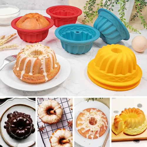 Vista 2 de Webake Juego de 6 moldes de silicona para tartas de 4 pulgadas, antiadherentes, sin BPA, para hornear, magdalenas, cupcakes